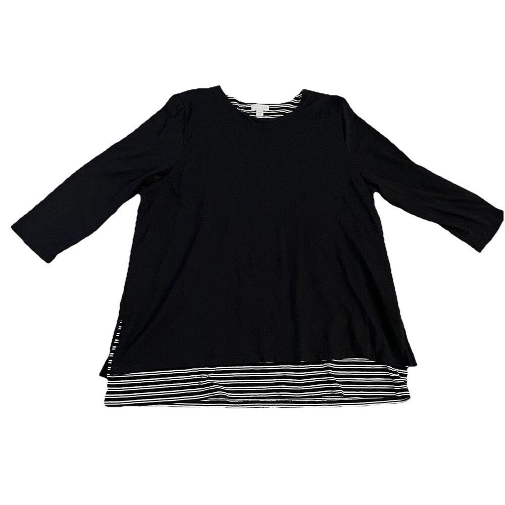 J Jill Women’s Tunic Top XL TALL Layered Black White Stripes
